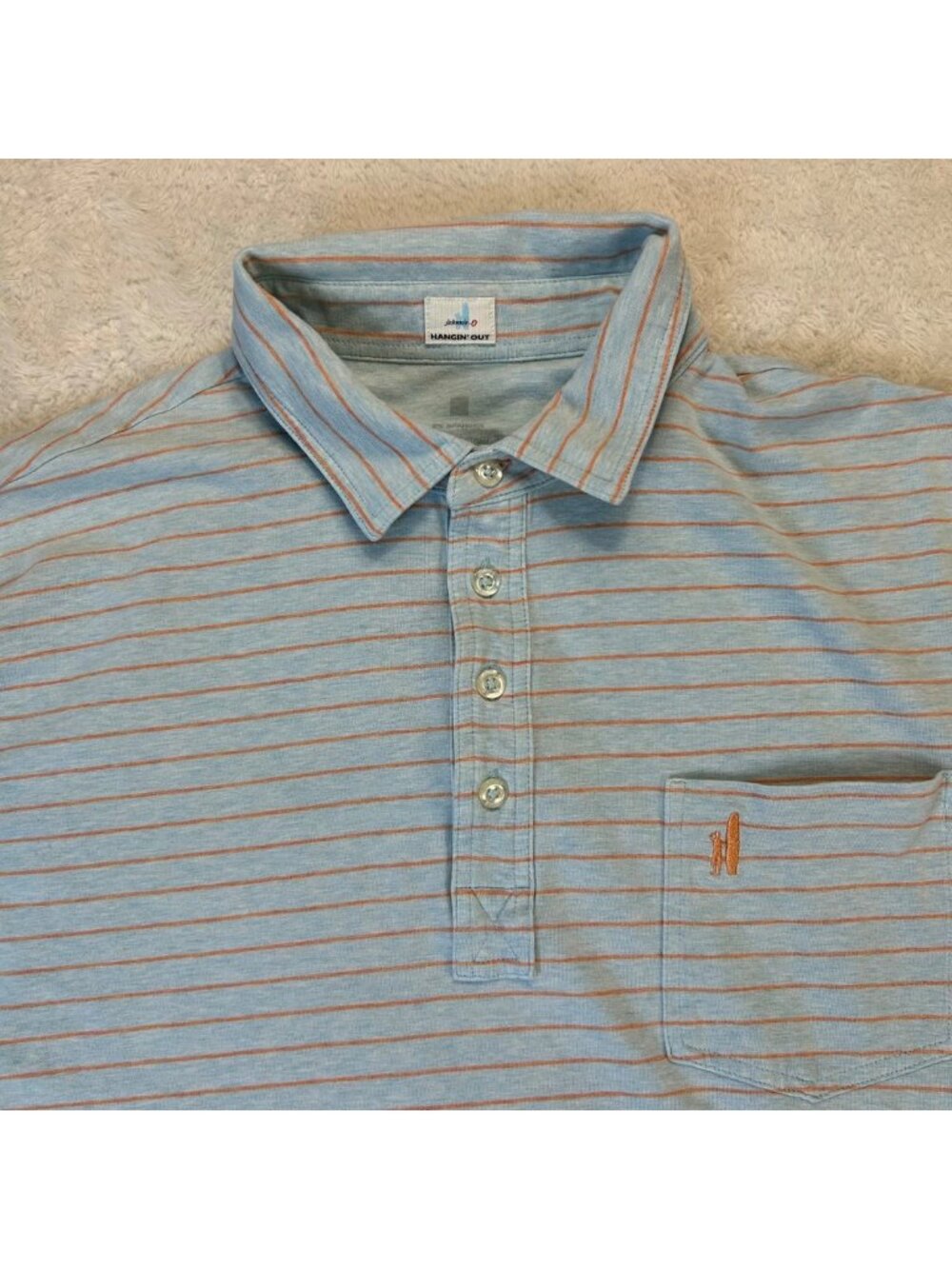 Johnnie-O Hangin' Out Neese Polo Shirt Mens XL Blue Orange Striped Short Sleeve - Picture 2 of 12
